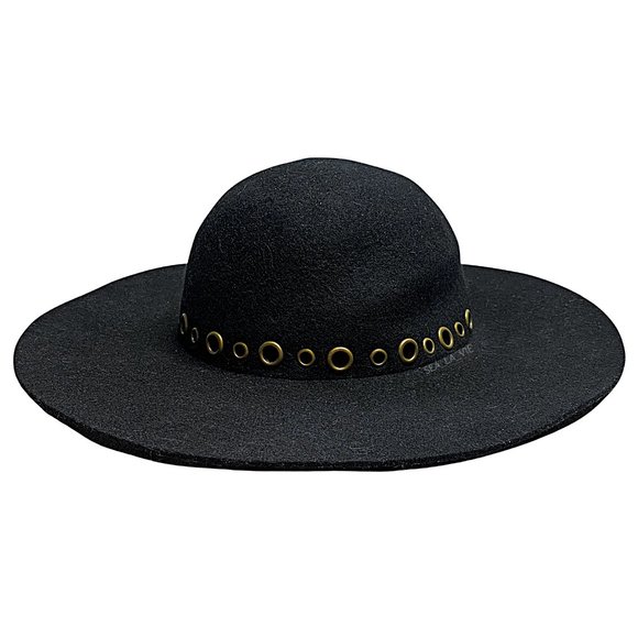 Accessories - Floppy-Brim Embellished Felt Hat in Black